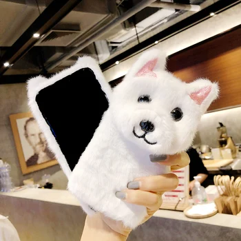 Puikus Baltas 3D Šuo Pliušinis Šiltas Telefono 