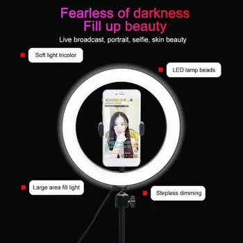 LED Selfie Žiedas Lempa su Trikojis Stovas ir mobiliųjų Telefonų Turėtojas Rinkinys Mobiliojo Telefono Live Transliacijos Užpildyti Šviesos Laikiklis