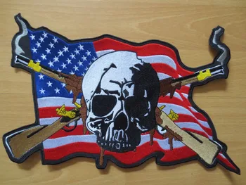 12.6 cm ir JAV vėliavas, dvigubi ginklai kaukolė didelis Siuvinėjimo Lopai Striukė Atgal Vest Motociklų Klubas Dviratininkas outlaw MC