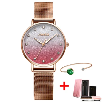 SUNKTA Laikrodžiai Moterims Prabangos Prekės ženklo Mados Laikrodžiai Atsitiktinis Suknelė Deimantų Žiūrėti Reloj Mujer Relogio Feminino Relojes Para Mujer+Box