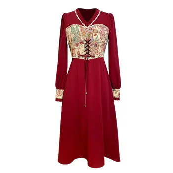 Kratinys Šalis Suknelė Moterims Pavasario Elegantiškas Dizaineris Nėrinių Midi Suknelė Moterų Atsitiktinis Spausdinti Prancūzijos Šviesą Korėjos Suknelė Moterims 2021 Naujas