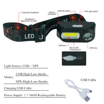 LED Žibintai COB + XPE Naktį Veikia Žibintas USB 5W Žibintų šviesos šaltinio Žvejyba, Kempingas, Žygiai Naudoti 18650 Akumuliatorius