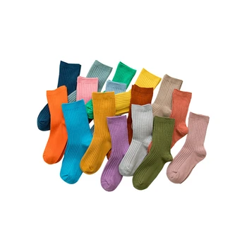 Mados derliaus vientisos spalvos medvilninių kojinių laisvas ilgas kojines kūdikių mergaičių korėjos kojinės saldainiai spalvos, mielas, šiltas priedai 4pcs