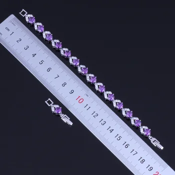 Nuostabus Turas Violetinė Balta Kubinis Cirkonis (CZ Sidabro Padengtą Nuorodą Grandinės Apyrankė 18cm 20cm V0043