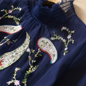 AELESEEN Prabangos Dizaineris Moterų Suknelė 2021 kilimo ir tūpimo Tako Mados Pavasario Naują Atvykimo Susiėmę Mėlynos spalvos Gėlių Siuvinėjimas Ilga Suknelė