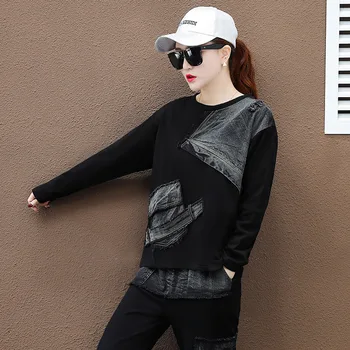 Max LuLu Naujas 2019 Korėjos Mados Ponios Punk Komplektai Moterų Džinsinio Apkarpyti Viršūnes Haremo Kelnės Derliaus Dviejų Dalių Rinkiniai, Laisvalaikio Streetwear