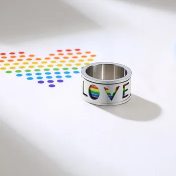 Modyle Stambusis 11mm Vertino Vyrų Žiedas Emalio Vaivorykštė Linijos Piršto Juostos Pasukti Tuščiaviduriai Nerūdijančio Plieno MEILĖS LGBTQ Papuošalai