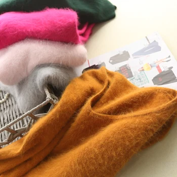 HLICYUM Naujas grynas mink cashmere V apykaklės megztinis krūvos rudens žiemos moterų ilgomis rankovėmis megztinis Vientisų Vilnos šiltas apsidraudimo Viršų