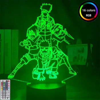 Anime Naruto Komanda 7 Uchiha Sasuke Naruto Uzumaki LED Nakties Šviesos Vaikai Šviesos, Miegamojo LED 3D Šviesos Vaikai Lentelė Naktį Lempa