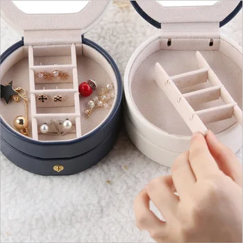 Korėjos Mielas Mygtuką Oda Kelionės Nešiojamų Papuošalų dviaukštės Dėžutės Žiedas, Auskarai Turėtojas Ekranas Papuošalų Organizatorius Dovanų Dėžutės