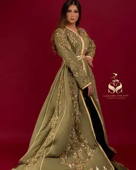 Glittler Blizgančiais Arabų Prom Dresses Užsakymą Moterų Plius Dydis Maroko Kaftan Ilgose V Kaklo Islamo Dubajus Chalatai