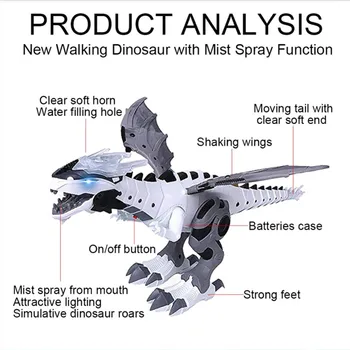 Didelio Dydžio Elektros Žaislas Pėsčiomis Purškimo Dinozaurų Robotas Su Šviesos, Garso Mechaninė Dinozaurai Modelis Žaislai Fantastinis Dizainas