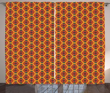 Burnt Orange Užuolaidos Abstrakčiai Klesti Pobūdžio paveikslus, kurių Žydi Žiedlapių ir Lapai Lapai Kambarį Miegamojo Lango