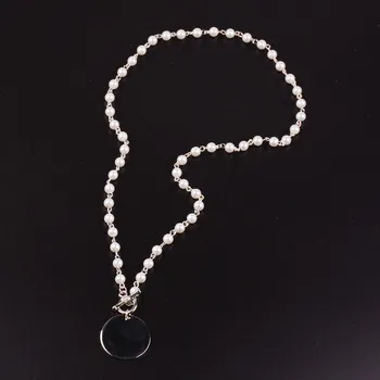 Rainbery Mados Ilgą Perlų Vėrinį Monograma Disko Perlų Vėrinį Megztinis grandinės Papuošalai Moterims JN1022
