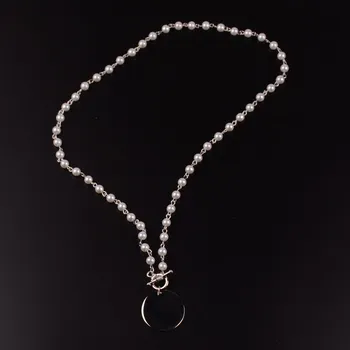 Rainbery Mados Ilgą Perlų Vėrinį Monograma Disko Perlų Vėrinį Megztinis grandinės Papuošalai Moterims JN1022