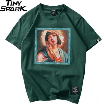 Mergelės Marijos vyriški Marškinėliai 2020 Juokinga Atspausdintas Trumpas Rankovės Tshirts Vasaros Hip-Hop Marškinėliai Streetwear Atsitiktinis vatos Pagaliukai Tees Naujas