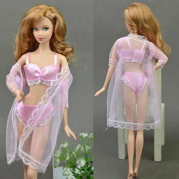 3sets Seksuali Pižama Barbie Lėlės apatinis Trikotažas Nėrinių Ilgas Kailis + Liemenėlė + Apatiniai Drabužiai, Drabužiai Suknelė Apatiniai Nėrinių Suknelės Vaikas Žaislas