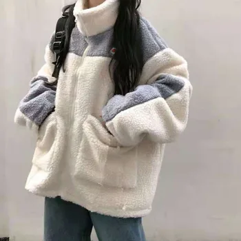 Kawaii Meškiuko Kailis Negabaritinių Hoodies Harajuku Moterų Žiemos Bombonešis Striukė Dirbtiniais Ėriukų Kailiai, Kailio, Vilnos Plius Dydis Streetwear