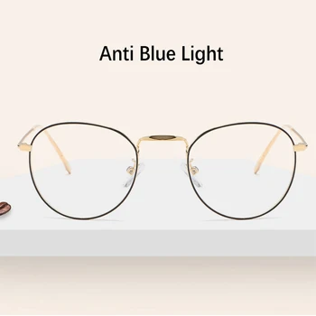 Raundas kompiuterio akinių, aišku, Stabdžių Mėlyna Šviesa akinių rėmeliai moterų Prekės Dizaineris Metalo Anti Reflective Objektyvas Netikrą Akiniai, Akiniai