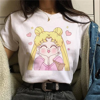 Marškinėliai Moterims Sailor Moon Juokingas Animacinių filmų Harajuku Femela Viršūnes Ullzang Anime T-shirt 90s korėjos Stiliaus Marškinėlius Grafinis Viršuje Tees