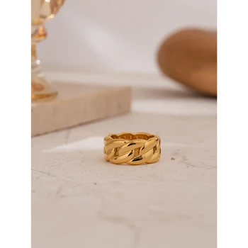 Yhpup Minimalistinio Metalo Tekstūros Grandinės Žiedas Moterims Nerūdijančio Plieno Apvalus, Aukso Spalva Pareiškimą Žiedas 18 K Padengti Šalies Dovanų 2020 m.