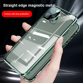 Magnetinio Adsorbcijos Metalo Atveju IPhone, 11, Apimantis Visą Dvipusis Stiklo Atveju IPhone, 11 Magneto Dangtelis Apsaugos Atveju
