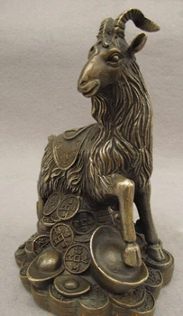 Xd 002219 Liaudies Kinų Bronzos, Vario Metai Zodiako Turto YuanBao Monetos Fu Avių Ožkų Statula