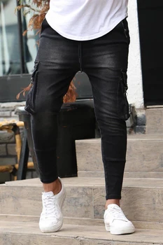 2012 m. Rudens ir Žiemos Naujas Vyrų Multi-kišeniniai Ruožas-Slim fit Džinsai Verslo Atsitiktinis Klasikinio Stiliaus Mados Džinsinio Darbo Kelnės Kelnės