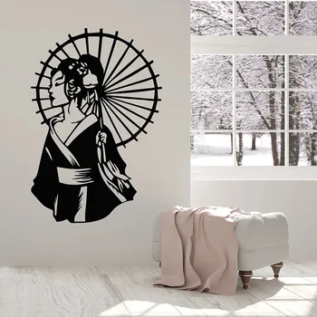 Grožio Geiša Sienos Lipdukas Su Skėčiu Kimono Azijos Stiliaus Vinilo Langų Lipdukai Moteris Miegamasis Salonas Interjero Dekoro Freskos E462