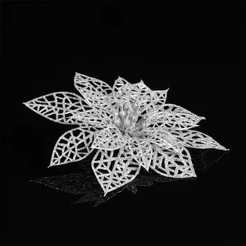 10VNT Sidabro Imituojamas Blizgučiai Dekoratyvinių Gėlių Dekoravimo Kalėdų Eglutė Žiemą