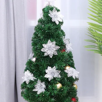 10VNT Sidabro Imituojamas Blizgučiai Dekoratyvinių Gėlių Dekoravimo Kalėdų Eglutė Žiemą