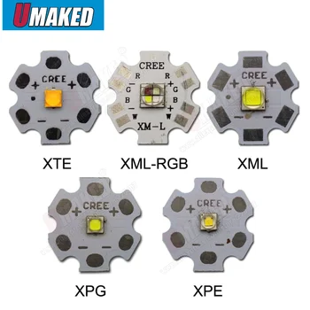 3W 5W 10W CREE XML XPE XPG XTE LED Šiltai whtie, BALTA RGB High Power LED chip apie 20mm PCB