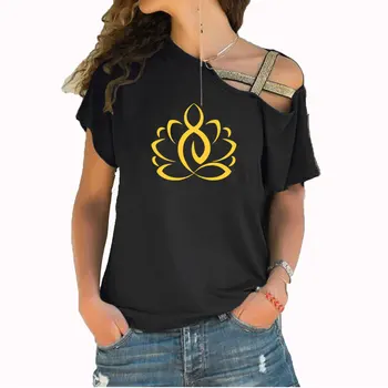 Lotus Budistų Meditacijos, Atsipalaidavimo Spausdinti Moterų Marškinėlius Medvilnės Atsitiktinis Marškinėliai Lady Mergina Nereguliarus Nerijos Kryžiaus Tvarstis Marškinėlius
