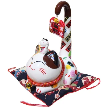 9 colių Keramikos Maneki Neko Ornamentu Pasisekė Katė taupyklė Japonijos Ilga Uodega Likimo Katės Feng Shui Apdailos Vestuvių Dovana