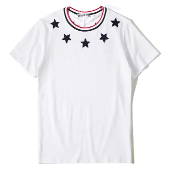 Naujas 2019 Vyrų Naujovė siuvinėjimo Žvaigždės, Klasika T Marškinėliai T-Shirt Hip-Hop Riedlentė Gatvės Medvilnės Marškinėliai Tee Viršuje Kenye #041