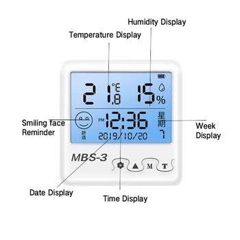 TECLASER Skaitmeninis Temperatūros, oro Drėgmės Matuoklis MGM-3 Patalpų termometras su drėgmėmačiu Stotį su skystųjų KRISTALŲ Ekranas Žadintuvas