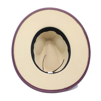 Nauji Plačiai Kraštų vilnos Fedora Skrybėlę Moterų Vilnos Skrybėlės Vyrų Rudenį, Žiemą, 2-spalvų gradientas Panama Lošti Džiazo Bžūp