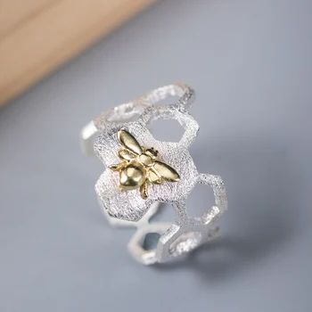 VLA Nekilnojamojo 925 Sidabro Asmeninį Dizaino Avilys Žiedas Moterų Kūrybos Puikus Bičių Atidarymo Reguliuojamo Dydžio Žiedas Papuošalai
