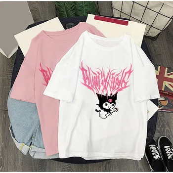 Moterų marškinėliai Rap Hip-Hop, Rokas Harajuku Gotikos T-shirt Estetinės Trumpas Rankovės O-kaklo Atsitiktinis Animacinių filmų Plius Dydis