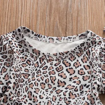 Bamblys mergytę iš dviejų dalių, drabužių rinkinys ilgomis rankovėmis pynimas leopard 