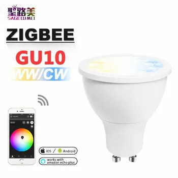 Nemokamas pristatymas AC100-240V 5W GU10 Zigbee ww/cw LED prožektorius ZLL išmaniųjų telefonų PROGRAMĖLĖS kontrolės cool white ir warm white led lemputės