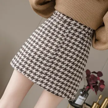 Houndstooth trumpas sijonas moterų paaukštintu liemeniu retro-line sijonas 2020 m. rudenį ir žiemą visas rungtynes, pledas sijonas stora sijonai