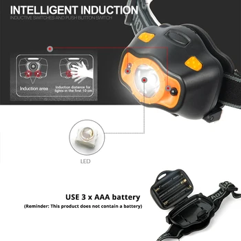 MINI LED Žibintai Su Jutiklis 3 Apšvietimo režimus Vandeniui LED Žibintai Naudoja 3 AAA baterijas kempingas, žvejyba, veikia
