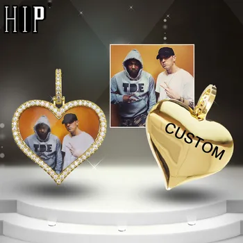 Hip-Hop Užsakymą Foto Širdies Medalionai Lediniame Iš Bling AAA Kubinis Cirkonis Asmeninį Karoliai & Pakabukas Vyrų Papuošalai