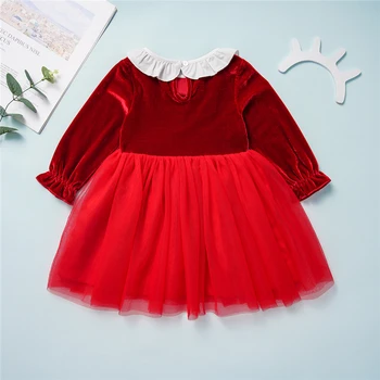 2020 Nauja Vaikiška Baby Girl Kalėdų Suknelė ilgomis Rankovėmis Raudona Šalis Suknelės Jauna Mergina Atvartas Apykaklės Viršaus kalėdų Suknelė
