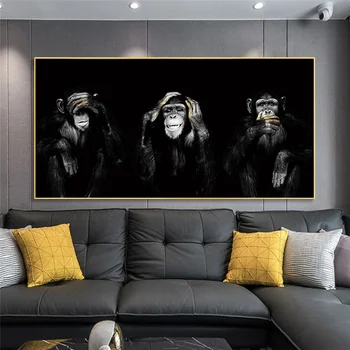 Trys Beždžionės Tapybos Drobės Spausdina Gyvūnai Ne Lister Ne Kalbėti Ne Žr. Beždžionės Kambarį Gyvūnų Namų Puošybai Sienos Menas
