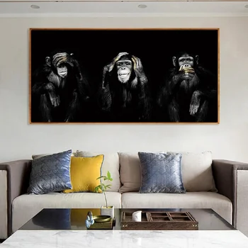 Trys Beždžionės Tapybos Drobės Spausdina Gyvūnai Ne Lister Ne Kalbėti Ne Žr. Beždžionės Kambarį Gyvūnų Namų Puošybai Sienos Menas