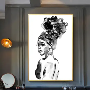 Drobė, Tapyba Juoda ir Balta Grožio Afrikos Moteris Sienos Nuotrauka Už Kambarį Namų Dekoro Sienos Menas, Plakatų ir grafikos Cuadros