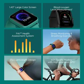 Pasaulinė Versija Amazfit Pvp U Pro GPS Smartwatch 1.43 colio 50 Laikrodžių Veidus, Spalvotas Ekranas 5 ATM 60+ Sporto Režimą, Širdies ritmo Stebėjimo