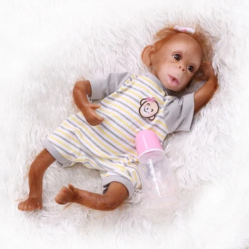 16 colių, 40 cm, Realus Baby Monkey Tikroviška Lėlė Reborn Baby Monkey Rankų darbo Išsamios Tapybos Meno Lėlės su Juostele marškinėliai